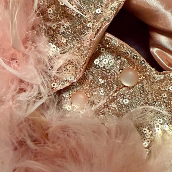 Pink Feathered Dress princess ball sequin photoshoot flower pageant crown lace - Picture 10 of 11